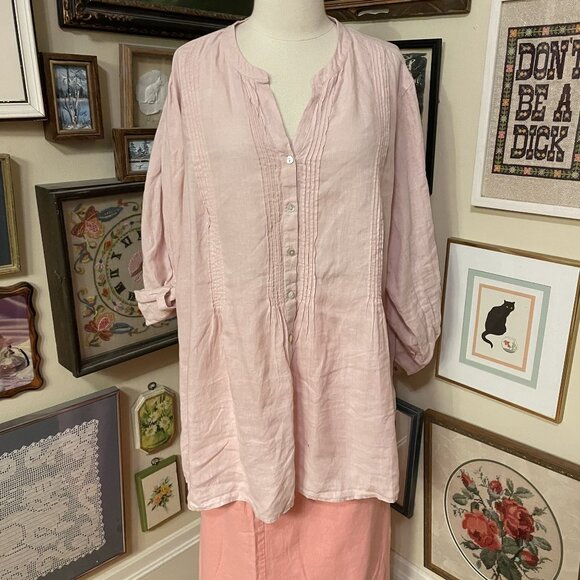 J. Jill Womens Pink Linen Button-Down Pleated Tunic Blouse Size 3X - Picture 1 of 6